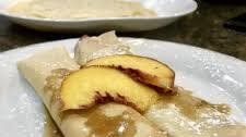 Peach Crepes with caramel sauce