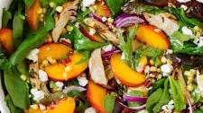 Peach Salad {with Grilled Basil Chicken and White Balsamic-Honey Vinaigrette}