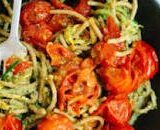 Pesto Squash Noodles and Spaghetti with Burst Cherry Tomatoes