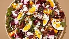 Roasted Beet And Egg Salad with Rye Croutons