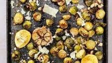 Roasted Brussels Sprouts and Garlic with Lemon and Parmesan