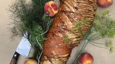 Roasted pork with sage and peach stuffing