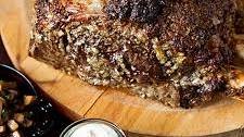 Roasted Prime Rib with Sauteed Mushrooms and Mom's Creamy Horseradish Sauce