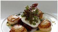 Roast sea scallops, beetroot, buffalo mozzarella, honey and thyme dressing