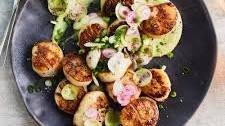 Seared Scallops with Avocado-Yuzu Sauce