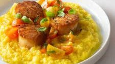 Seared Scallops with Fresh Corn Polenta and Tomatoes