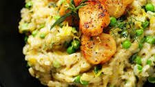 Seared Scallops with Sweet Pea, Lemon & Tarragon Risotto