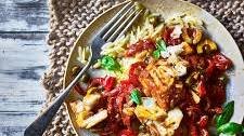 Slow cooker Mediterranean cod with tomato and red peppers