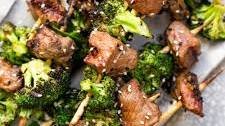 Soy-Marinated Beef and Broccoli Skewers