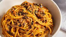 Spaghetti Puttanesca (Spaghetti With Capers, Olives, and Anchovies)