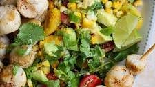 Spicy Grilled Scallops and Corn Avocado Salad