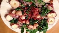 Spinach Salad W/ Pan-Seared Scallops and Warm Bacon Dressing
