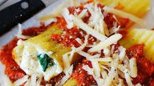 Stuffed Manicotti Pasta Shells with Ricotta Cheese and Spinach Filling