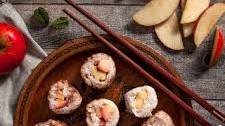 Sweet Sushi with rice pudding, apple and cinnamon