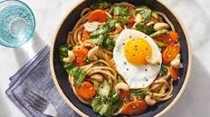 Vegetable Lo Mein with Fried Eggs, Cashews & Sesame Seeds