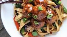 Vegetable Lo Mein with Hoisin Meatballs