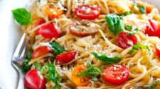 15 Minute Summertime Linguine Pasta with Fresh Basil and Cherry Tomatoes