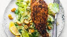 Air Fryer Lemon Pepper Salmon Caesar Salad