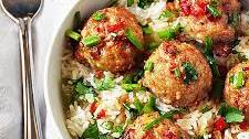 Asian Pork Meatballs over Coconut Rice