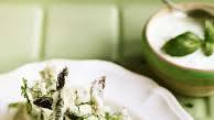 Asparagus tempura with garlic and herb sauce
