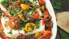 Baked Feta Appetizer with Tomatoes with Olives