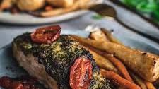 Baked Pesto Salmon With Cherry Tomatoes