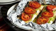 Baked Salmon with Pesto and Tomatoes