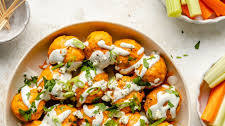 Buffalo Chicken Meatballs with Bleu Cheese Yogurt Dip
