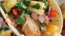 Caramelized Pork Tacos with Mango Salsa and Chili Mayo