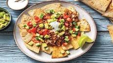 Cheesy Beef Nachos with Homemade Chips & Avocado