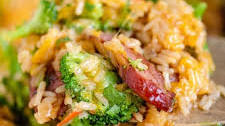Cheesy Kielbasa Rice and Broccoli Skillet