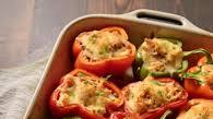 Cheesy Salsa Verde Chicken-Stuffed Bell Peppers