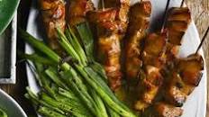 Chicken teriyaki skewers with griddled spring onions