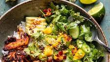 Chili Crisp Chicken Mango Cucumber Rice Bowl