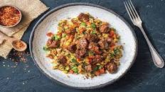Chinese Garlic-Ginger Beef with Sweetcorn Fried Rice