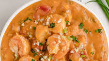 Creamy Shrimp Creole Soup with Bacon-Cornmeal Dumplings