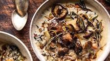 Creamy Wild Rice Chicken Soup with Roasted Mushrooms.