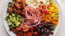 Crispy Honey Lemon Salmon Greek Salad