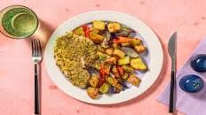 Crispy Lemon and Herb Basa with Pesto Roasted Veg