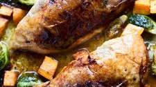 Crispy Roast Chicken with Brown Butter and Brussels sprouts