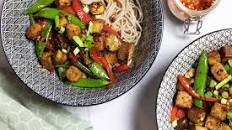 Crispy Smoked Tofu & Stir Fried Vegetables with Black Bean Sauce and Soba Noodles