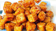 Crispy fried Tofu with a sweet soy glaze