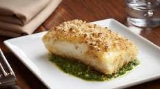Crusted Halibut Fillets with Arugula Pesto