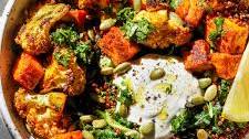 Curried Cauliflower and Sweet Potato Bowls with Cumin Yogurt