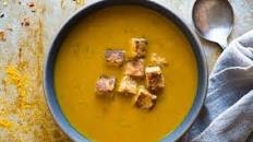 Curried pumpkin soup with crispy tofu
