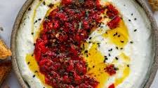 Feta dip with roasted red peppers salsa