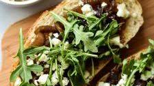 Fig Toast with Caramelized Onions, Bleu Cheese & Arugula