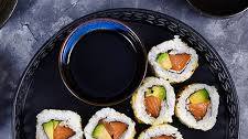 Fresh salmon avocado sushi