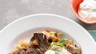 Frizzled Eggs over Garlic Steak and Mushroom Hash