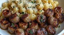 Garlic Butter Sausage Bites with Creamy Parmesan Pasta